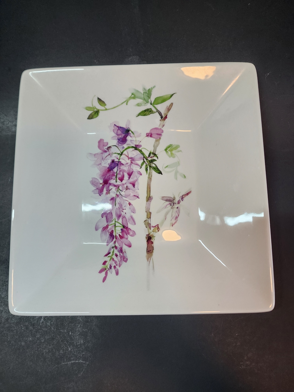 Skye McGhie Fine Porcelain Delphinium Square Plate 9"